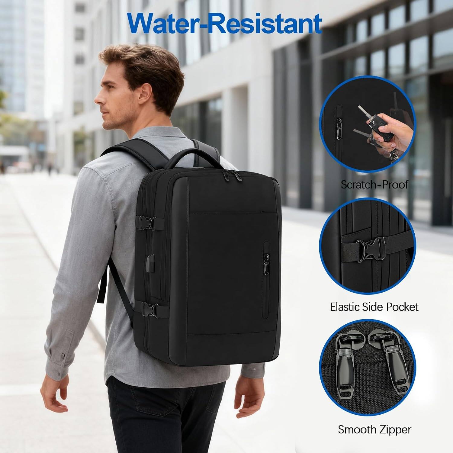 Water-Resistant Scratch-Proof Elastic Side Pocket Smooth Zipper