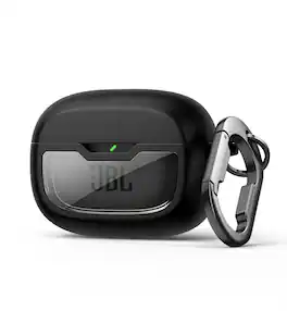 SURITCH - Headphone Case for JBL Vibe Beam/JBL Vibe Beam 2/ JBL Vibe 200TWS Earbuds with Carabiner, Shockproof Magnetic Bumper - Black