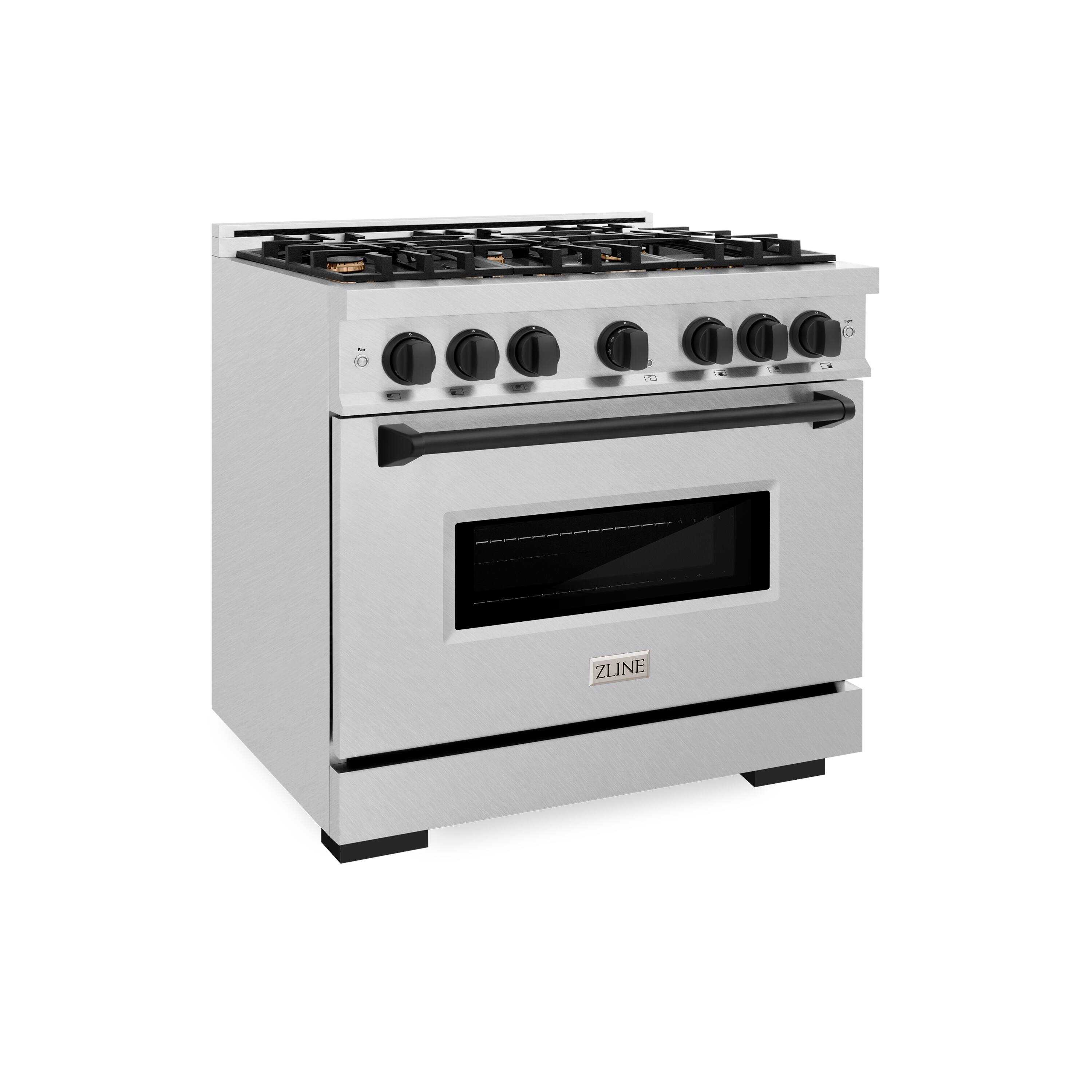 Angle. ZLINE - ZLINE Autograph 36 in. Classic Satin Steel Gas Range w/ 6 Burners & Black Accents (CGRSZ-36-MB) - Stainless Steel.