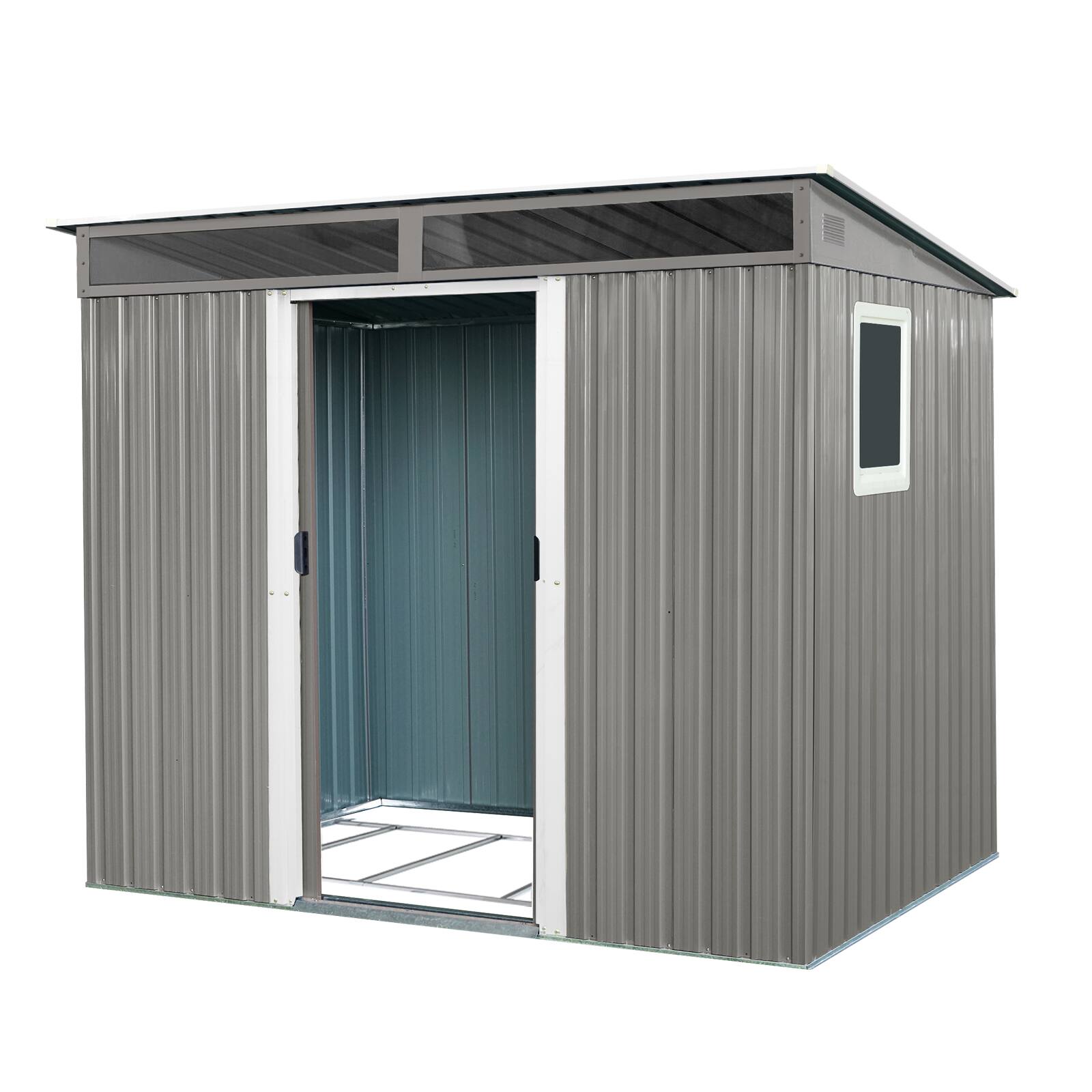 Alt View 3. Loheer - Loheer 8x6 Metal Storage Shed with Window Lockable Sliding Door Gray Backyard Utility Shed.