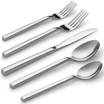 Front. Dazzed Corner - 20-Piece Stainless Steel Flatware Set, Cutlery Set, Silverware Set Service for 4 Dishwasher Safe - Silver.