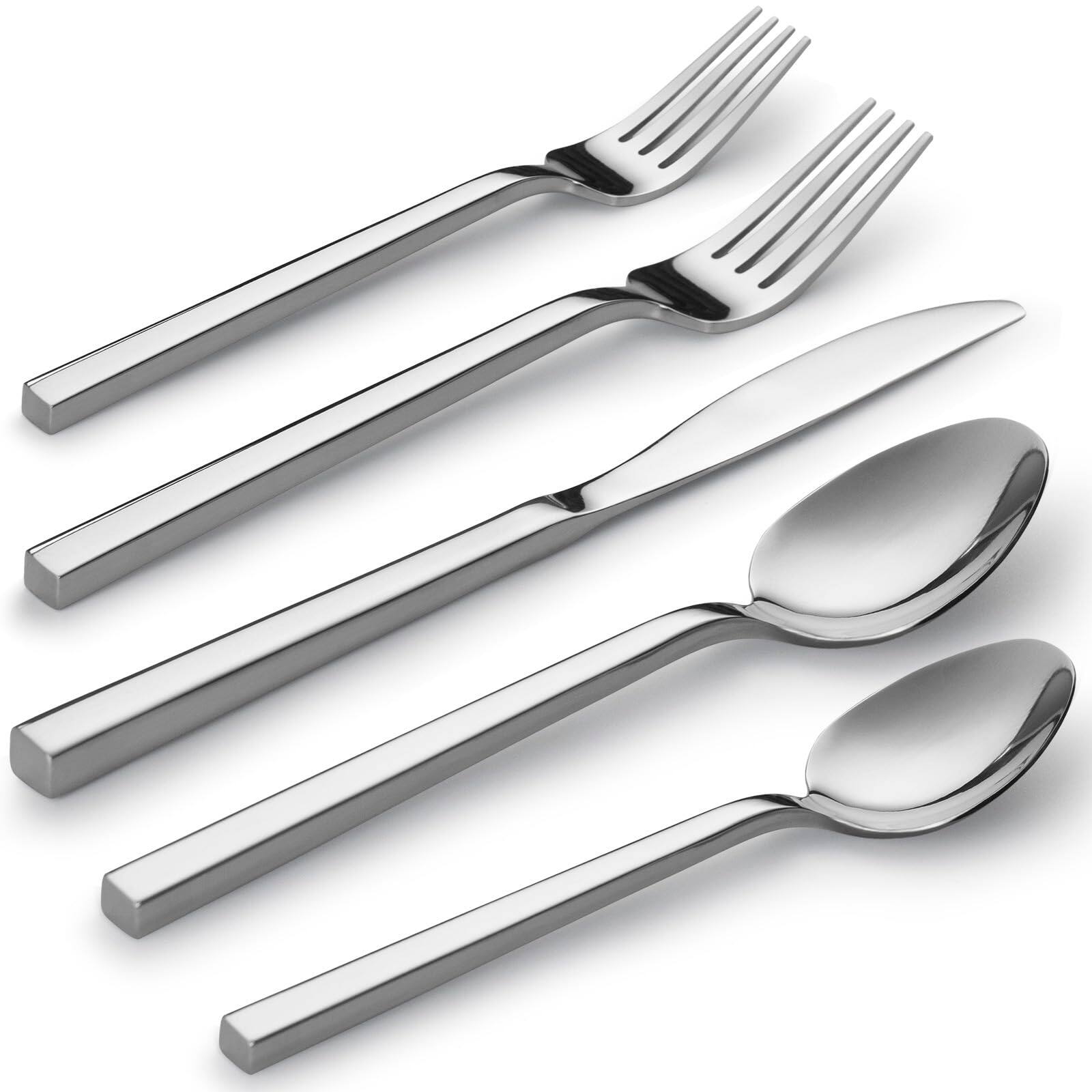 Front. Dazzed Corner - 20-Piece Stainless Steel Flatware Set, Cutlery Set, Silverware Set Service for 4 Dishwasher Safe - Silver.