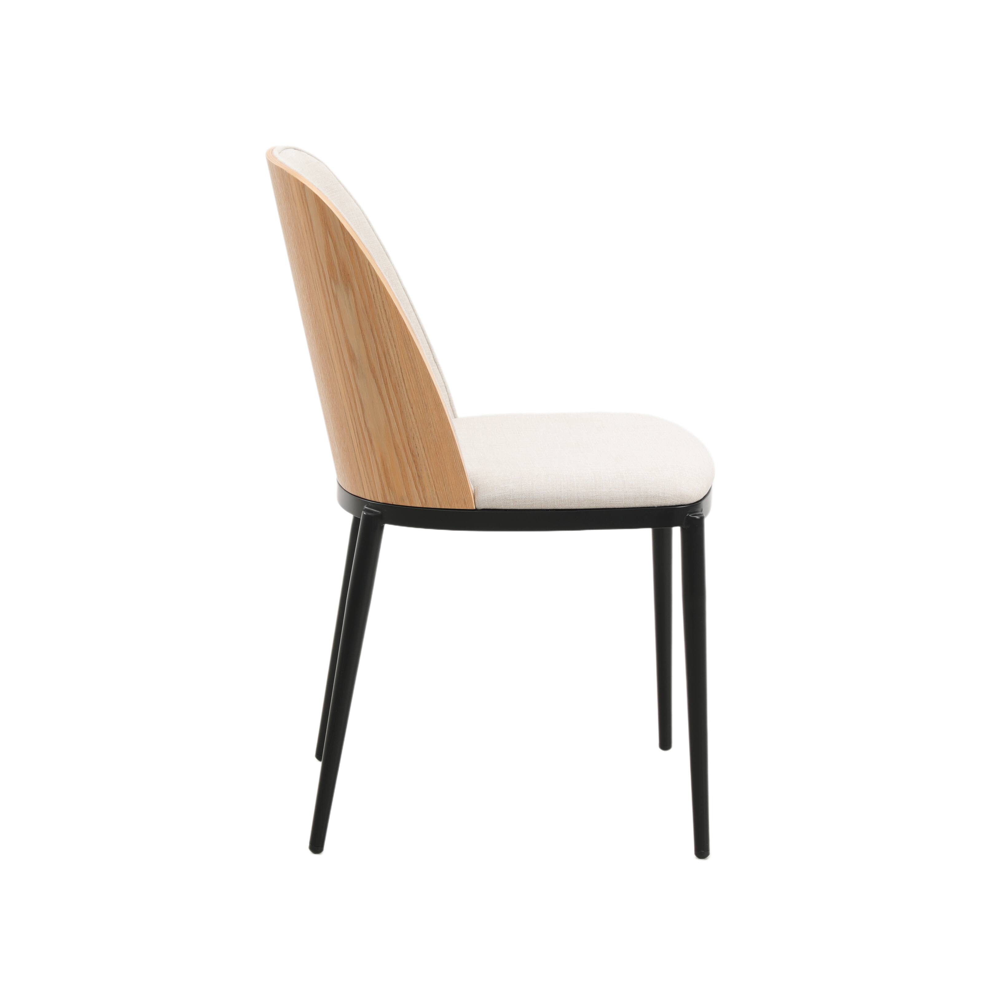 Alt View 3. LeisureMod - Tule 2-PCS Modern Upholstered Dining Chair, Mid-Century Padded Cushion Accent Side Chair with Powder-Coated Steel Legs - Natural Wood/Beige.