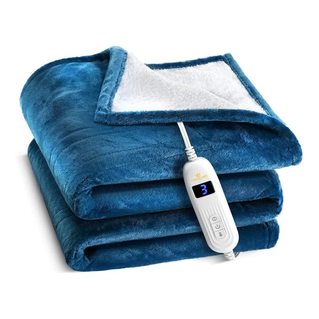 Front. Medical King - Electric Heated Blanket with Hand Controller for 10 Heating Settings Blue 50 x 60 - Blue.