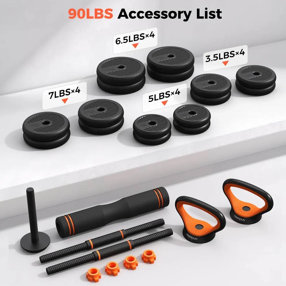 FEIERDUN - 90lbs 5-in-1 Adjustable Dumbbell Set, Converts to Barbell, Kettlebell, Push Up Stand, Weight Plate for Home Gym - 90LB price history on PriceWatchPro