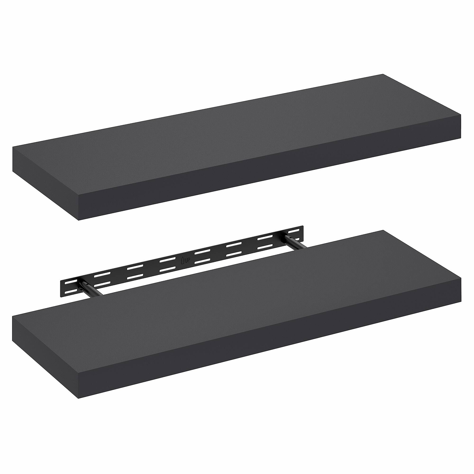 Alt View 3. Furinno - TANNA Set of 2 Floating Shelves for Wall, 12 x 35 Wall Shelf, Wall Mounted Shelf with Invisible Bracket, 2-in Thick - Americano.
