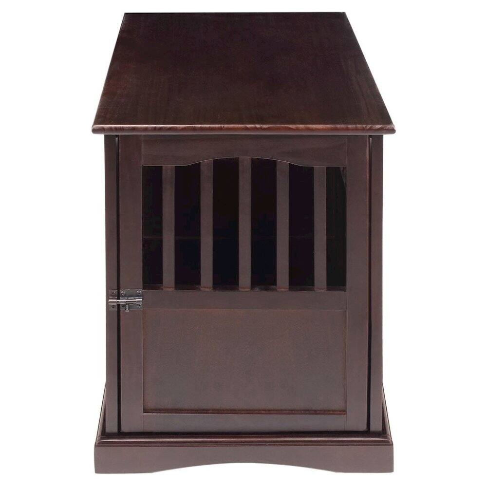 Left. FurniFact - Brown Dog Kennel Furniture with Gate, Solid Wood Dog Crate End Table - Espresso.