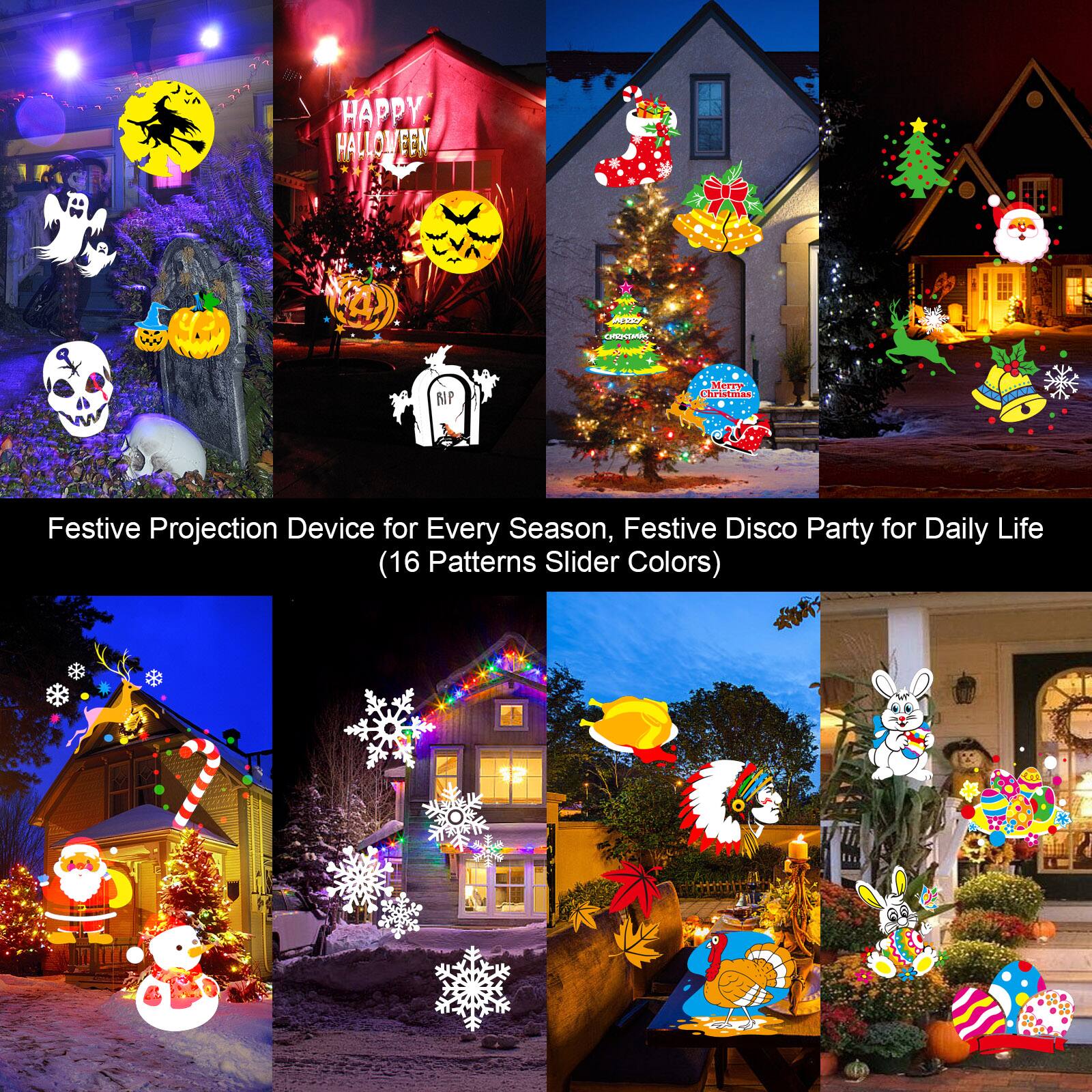 HAPPY HALLOWEEN! 

Festive Projection Device for Every Season, Festive Disco Party for Daily Life (16 Patterns, Slider Colors)