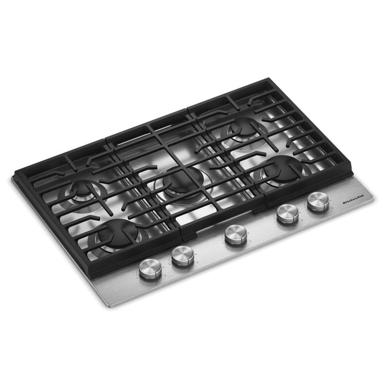 Angle. KitchenAid - 30 in. Gas Cooktop with 5 Versatile Burners - Stainless Steel.