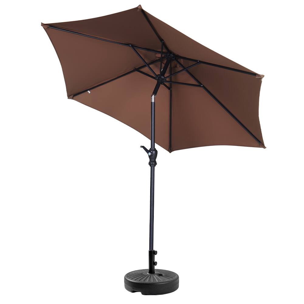 Left. Ainfox - Ainfox 7.5ft Patio Umbrella With Round umbrella base - Coffee.