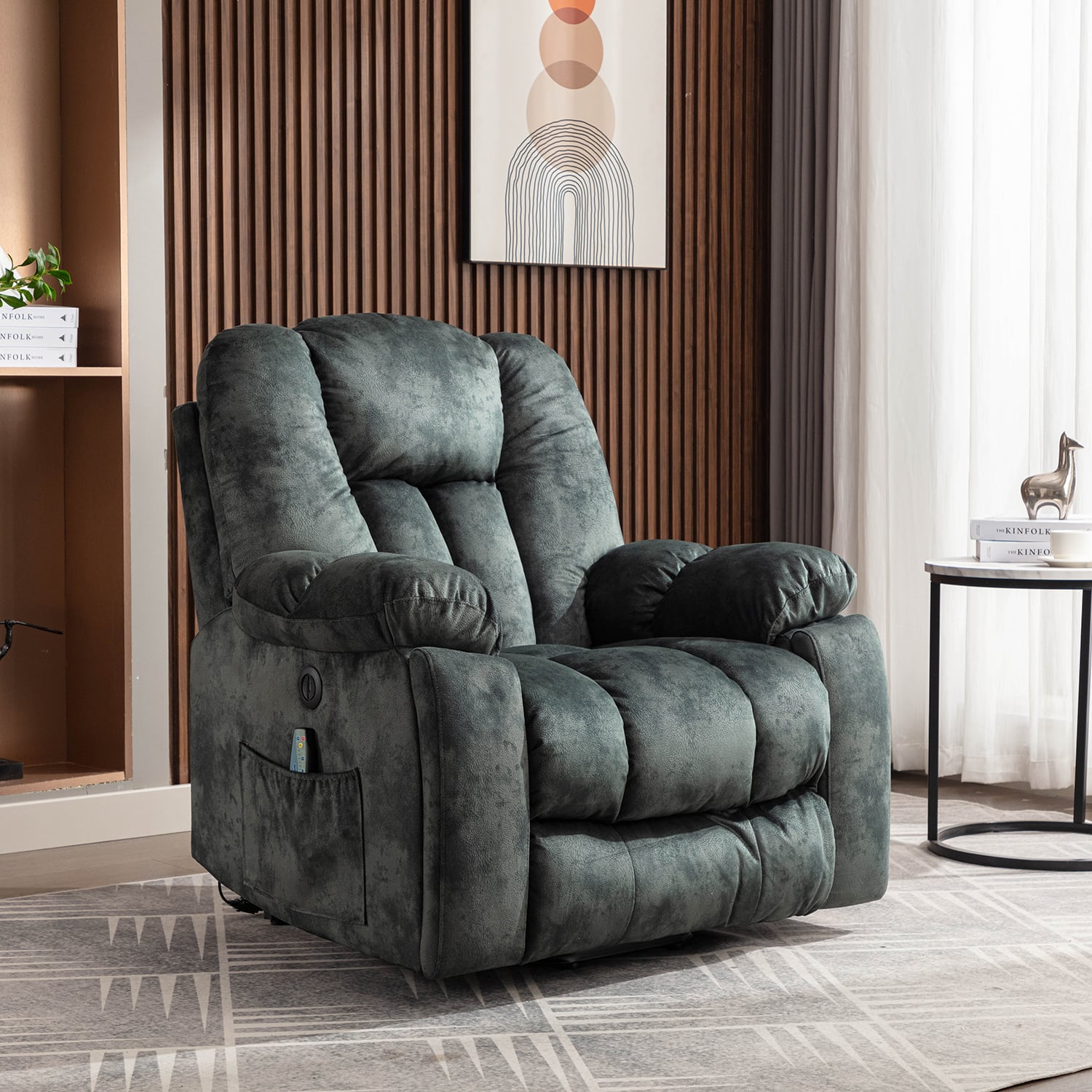 "Bestier - 40.6"" W Microsuede Power Lift Recliner Chair with Massage and Heating - Green & Grey" price history on PriceWatchPro