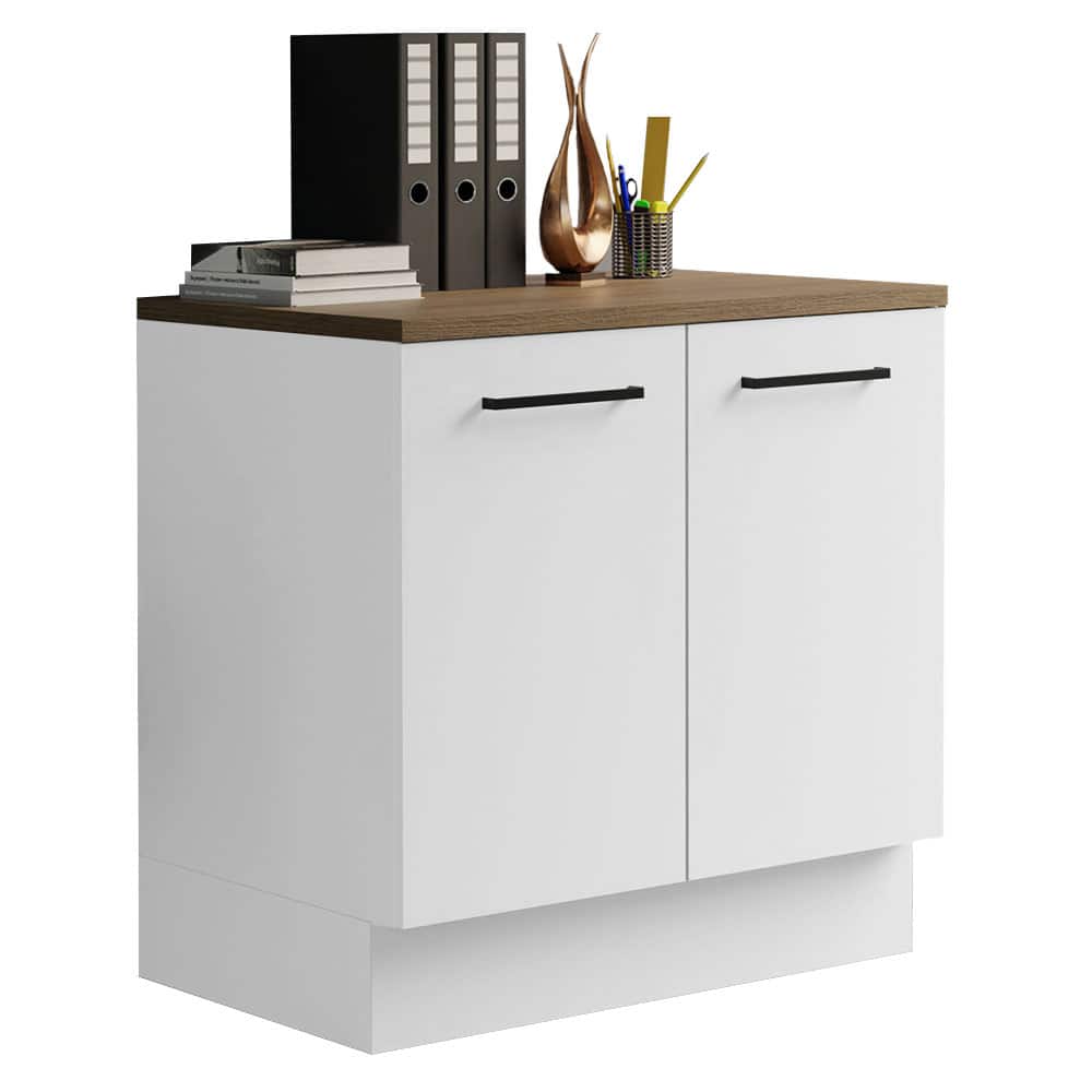 Madesa - Office Storage Cabinet with 2 Doors Organization Unit for Office Supplies Workspace – - White