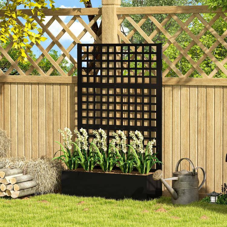 Alt View 2. PULUZ - Galvanized Raised Garden Bed Planter Box with Trellis for Climbing Plants, Vegetable, Vines, Garden Bed ONLY - Black.