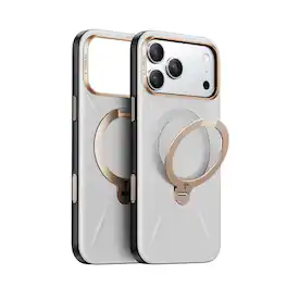 TORRAS - Ostand Q3 Vegan Leather iPhone 17 Pro Case: 360° Magnetic Stand, Organic Leather - Pearl Grey