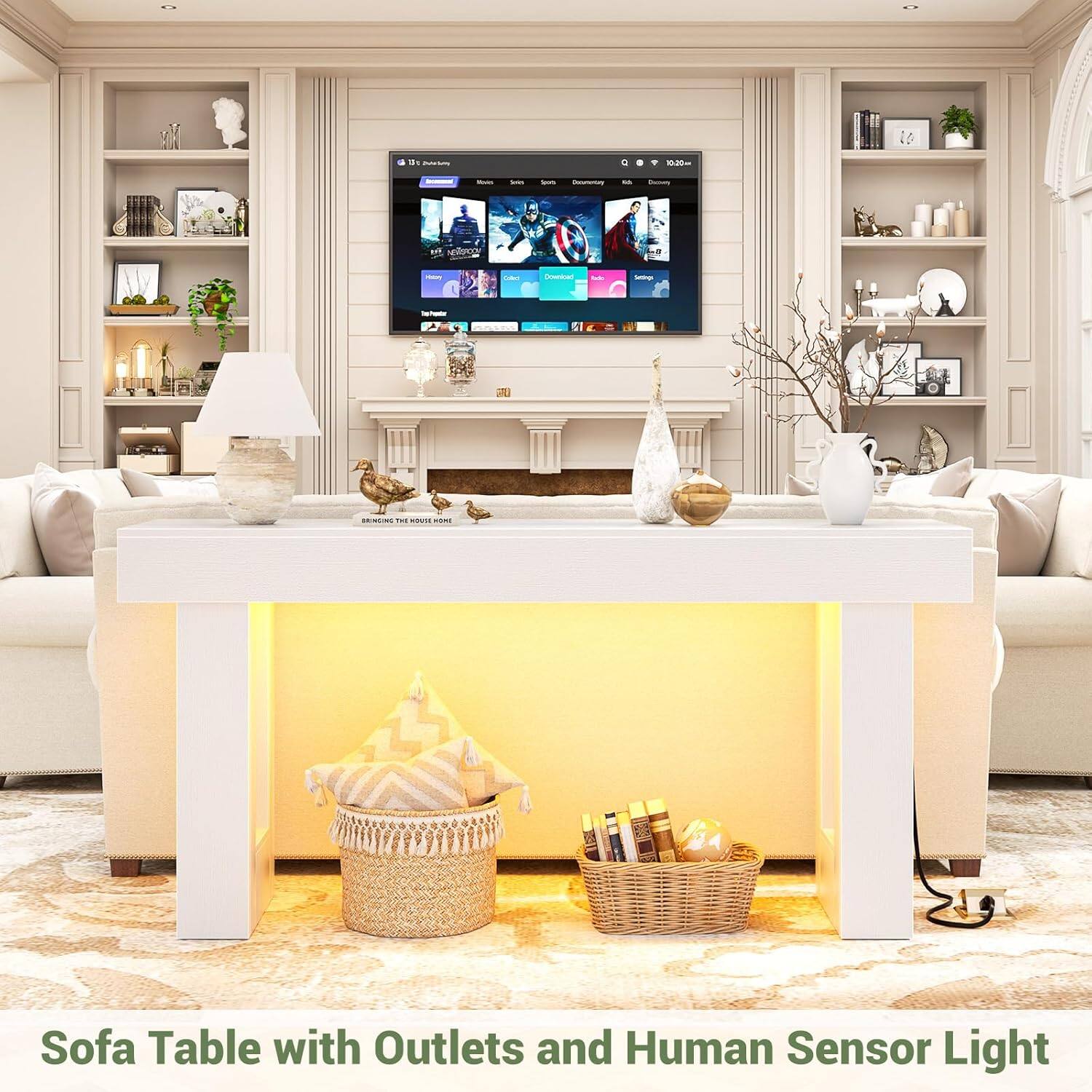 Sofa Table with Outlets and Human Sensor Light