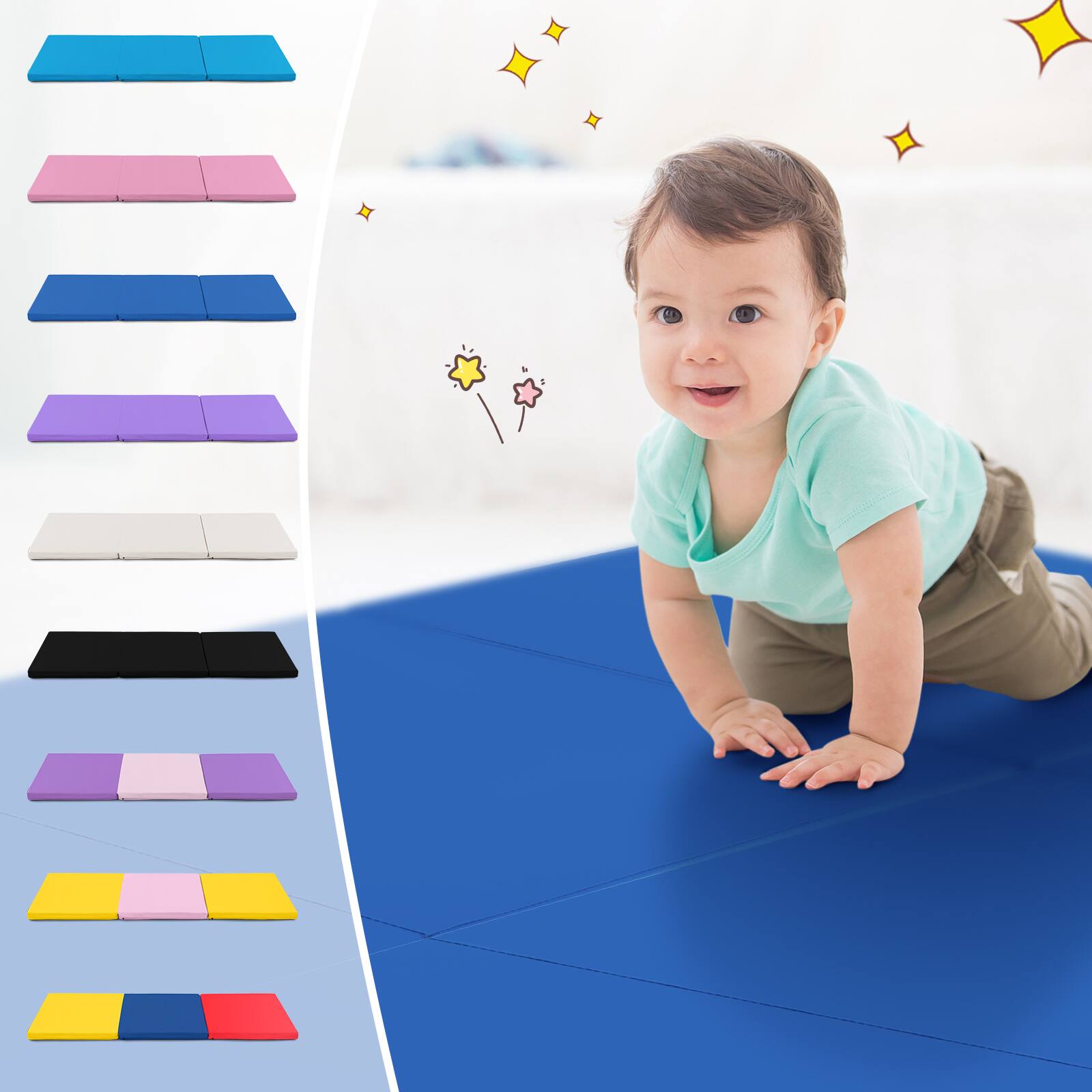 Alt View 7. Costway - Costway Tri-Fold Folding Exercise Mat 6 ft x 2 ft Portable Gymnastics Tumbling Yoga - Navy.