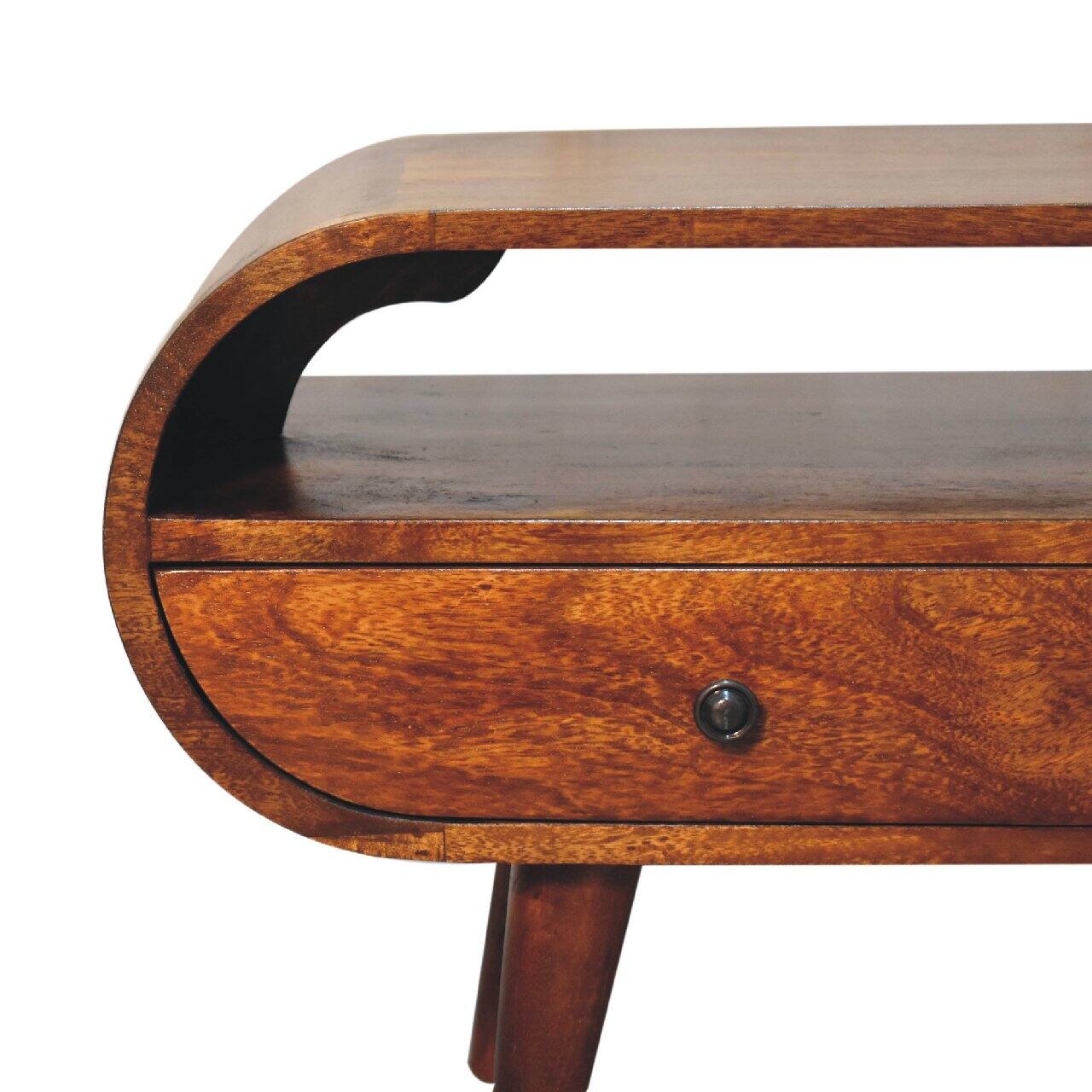 Alt View 1. Artisan Furniture - Artisan Furniture Solid Wood Chestnut Circular TV Stand, 2 Drawers, 1 Open Slot, Dark Brown - Brown.