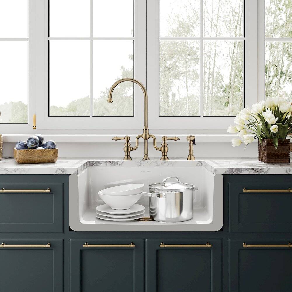 Back. Whitehaus - Collection 27" Reversible Single Bowl Fireclay Kitchen Sink - White.