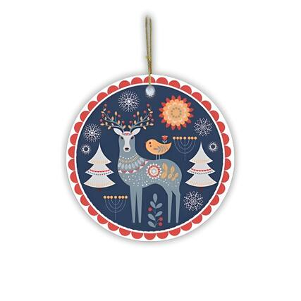 Front. OrnamentallyYou - Scandinavian Folk Deer Christmas Ornament Ethnic Boho Tree Gift - Multi-colored.