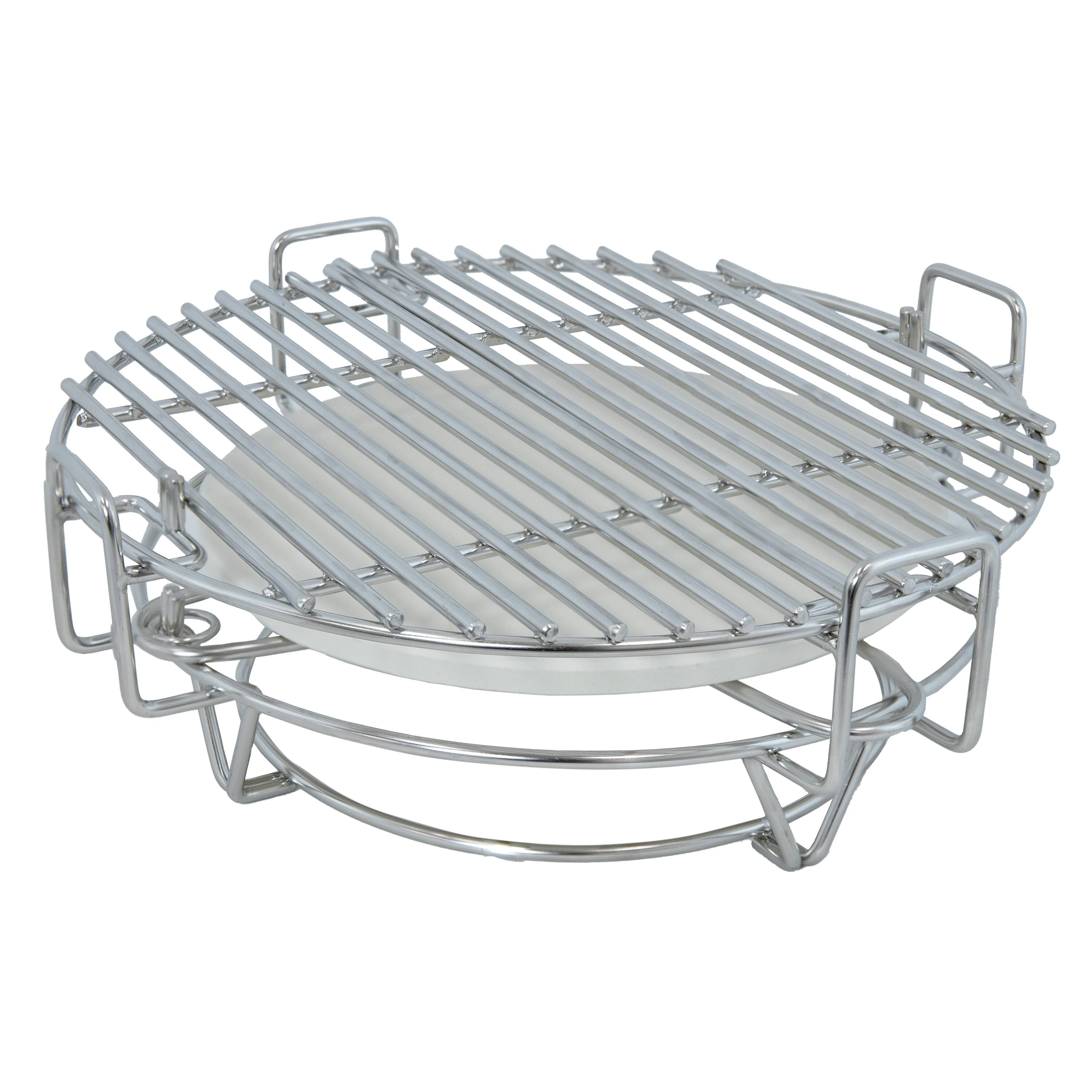 Front. Sunnydaze - Half Moon Cooking Grate System for 15" Kamado Egg Grill - Silver.