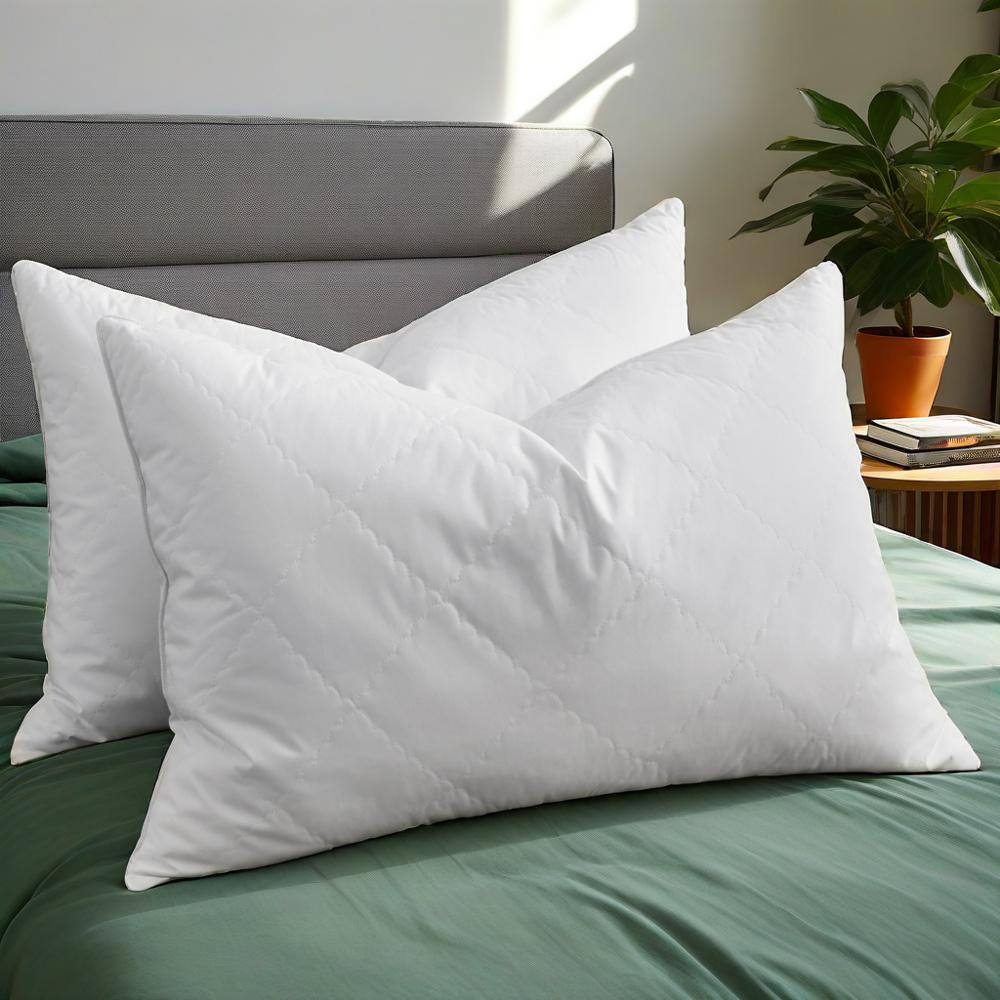 Angle. Peace Nest - Peace Nest Set of 2 Premium Medium Feather Quilted Bed Pillow with Soft Cover, Crackers, Queen - Biscuit Pattern.