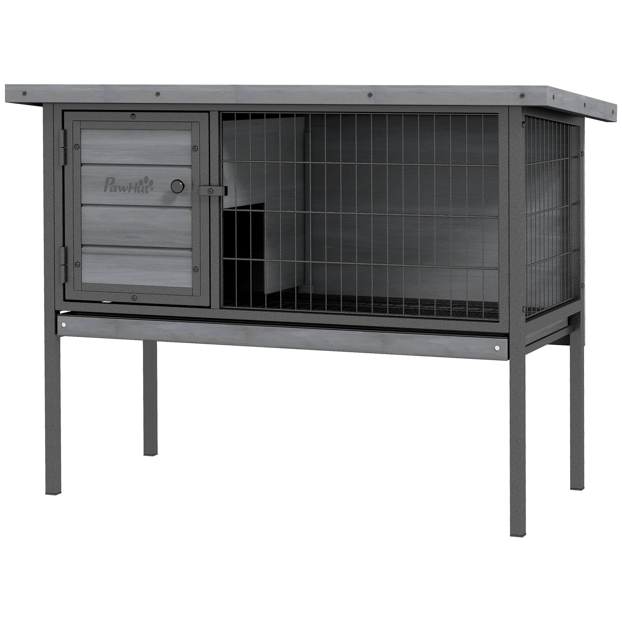 Front. Pawhut - Rabbit Hutch Elevated with No Leak Tray.
