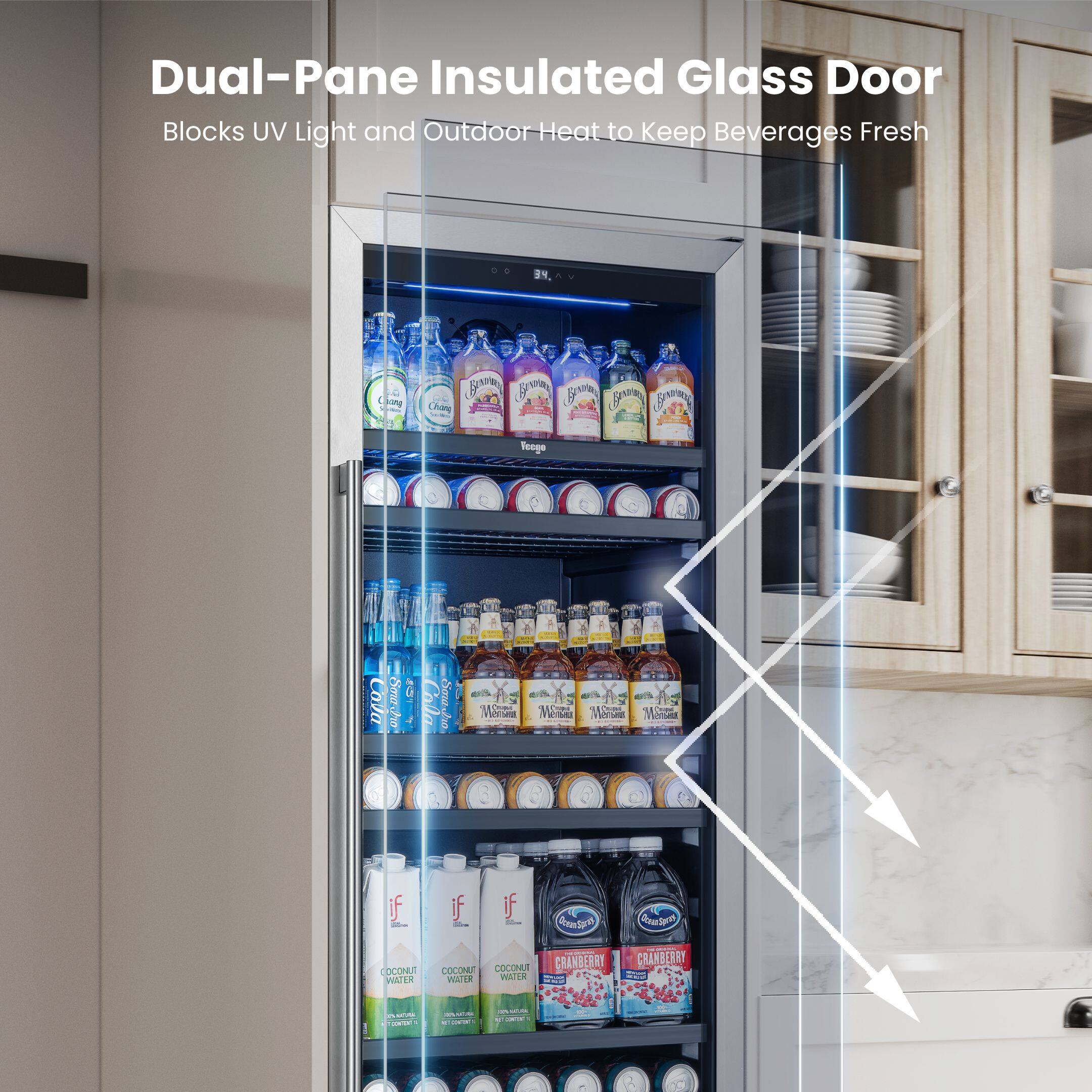 Dual-Pane Insulated Glass Door  
Blocks UV Light and Outdoor Heat to Keep Beverages Fresh