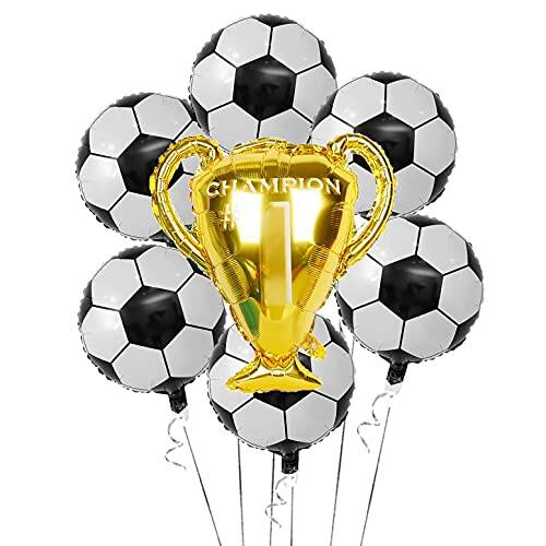 Front. DORLUKFU - Soccer Party Balloons Set, 7pcs Championship Trophy Balloon and Soccer Foil Balloons for Birthday Baby Shower Wedding - Trophy.