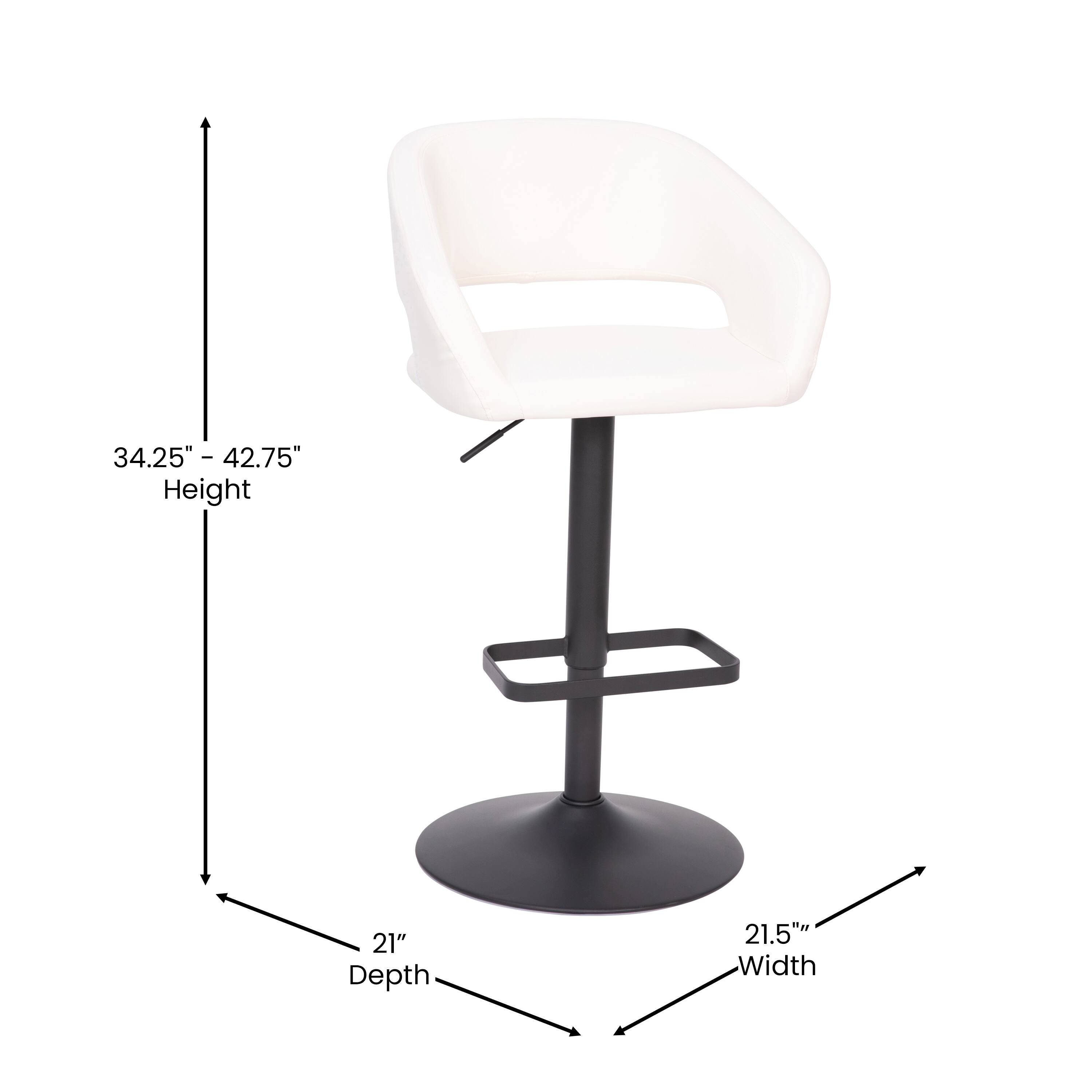34.25" - 42.75" Height  
21" Depth  
21.5" Width