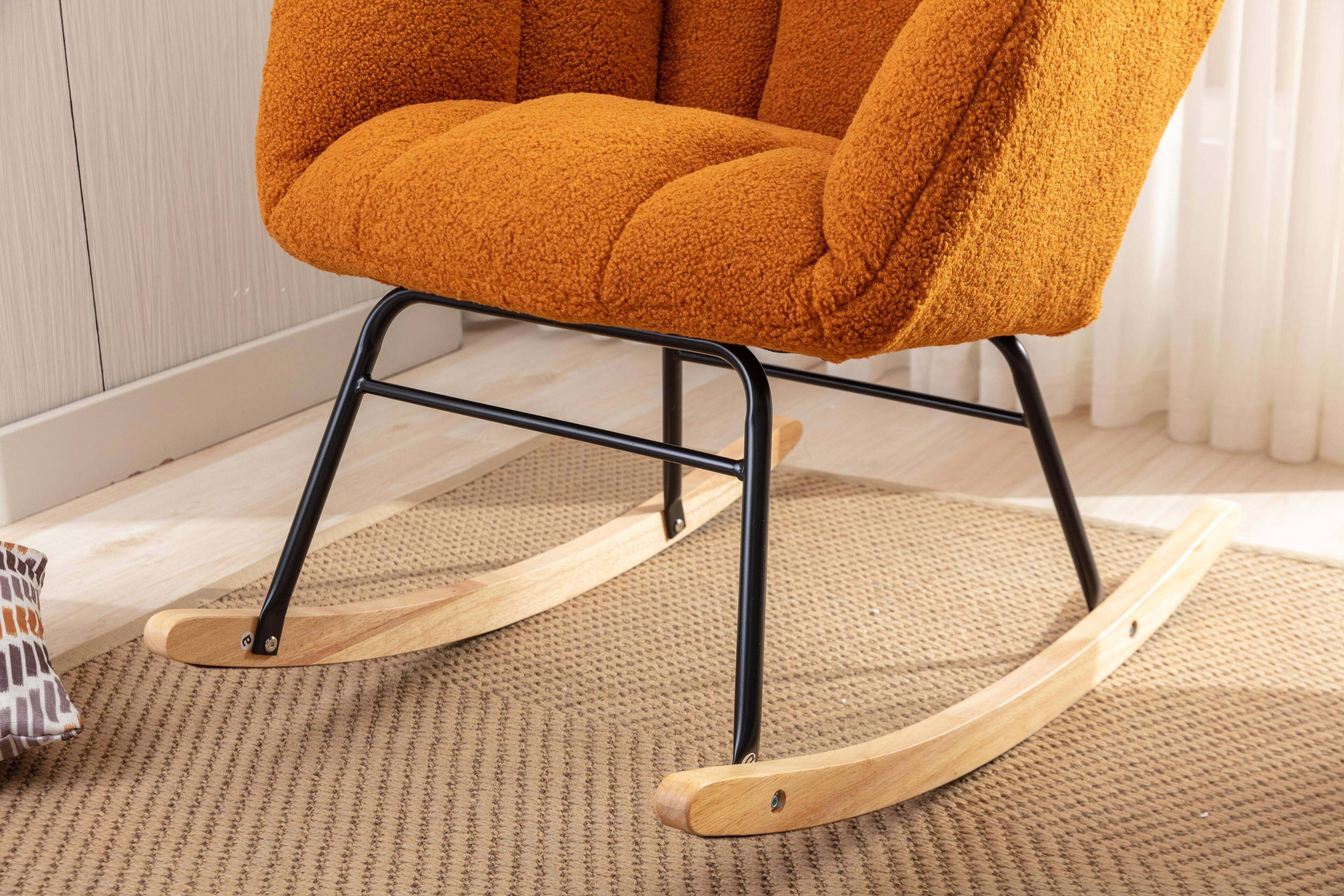 Left. GOODSILO - Teddy Fabric Rocking Glider Nursery Chair For Living Room Indoor - Caramel.