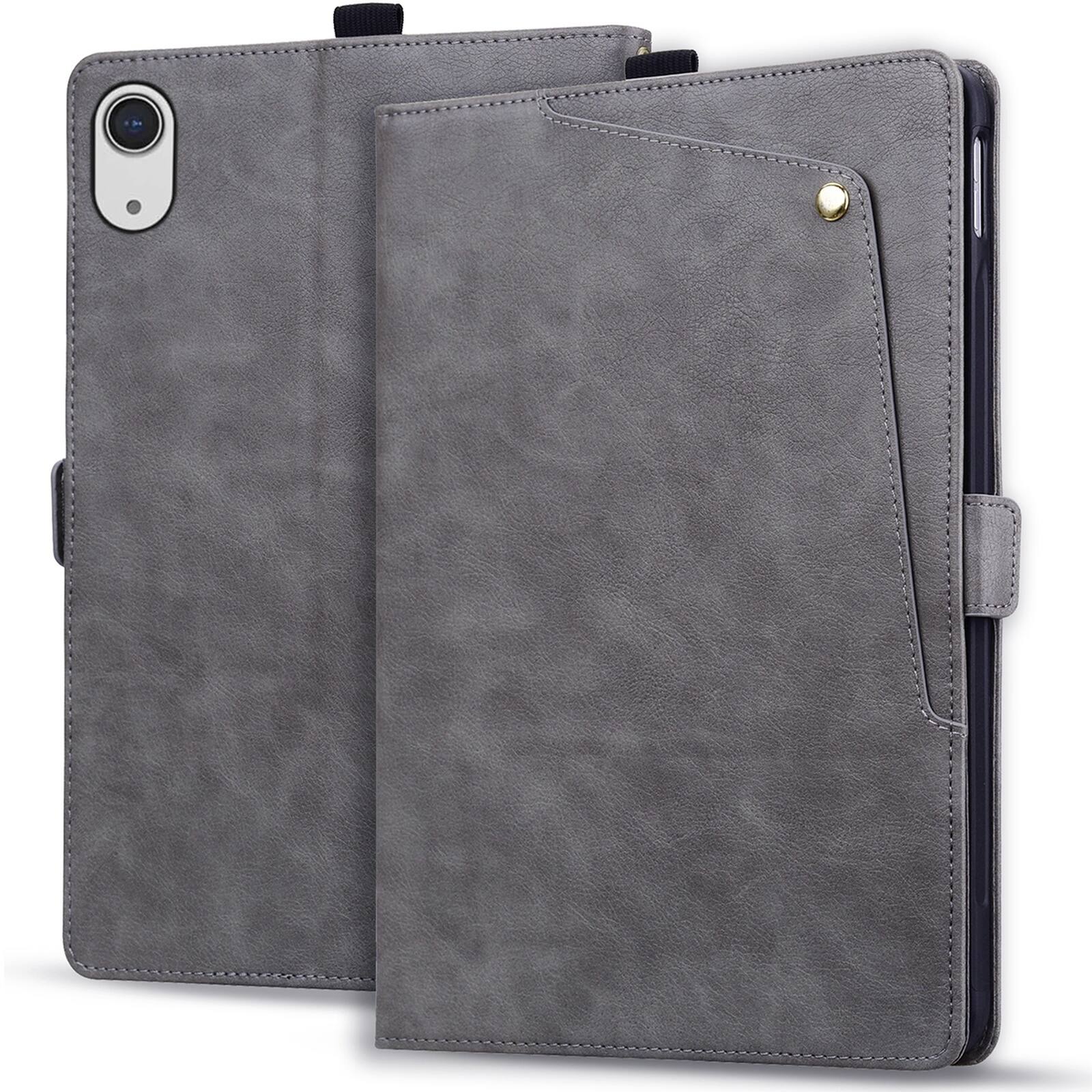 Alt View 7. Dteck - Case For Apple iPad mini (A17 Pro) 2024/iPad mini 6th Business Premiun Leather Folio Adjustable Stand Card Slots Cover - Gray.