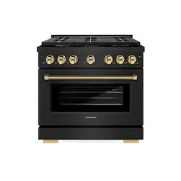 ZLINE - 36 in. Wide 6 Burner Autograph 5.2 cu. ft. Freestanding Paramount Dual Fuel Range with Gold Helix Handle - Black Stainless Steel