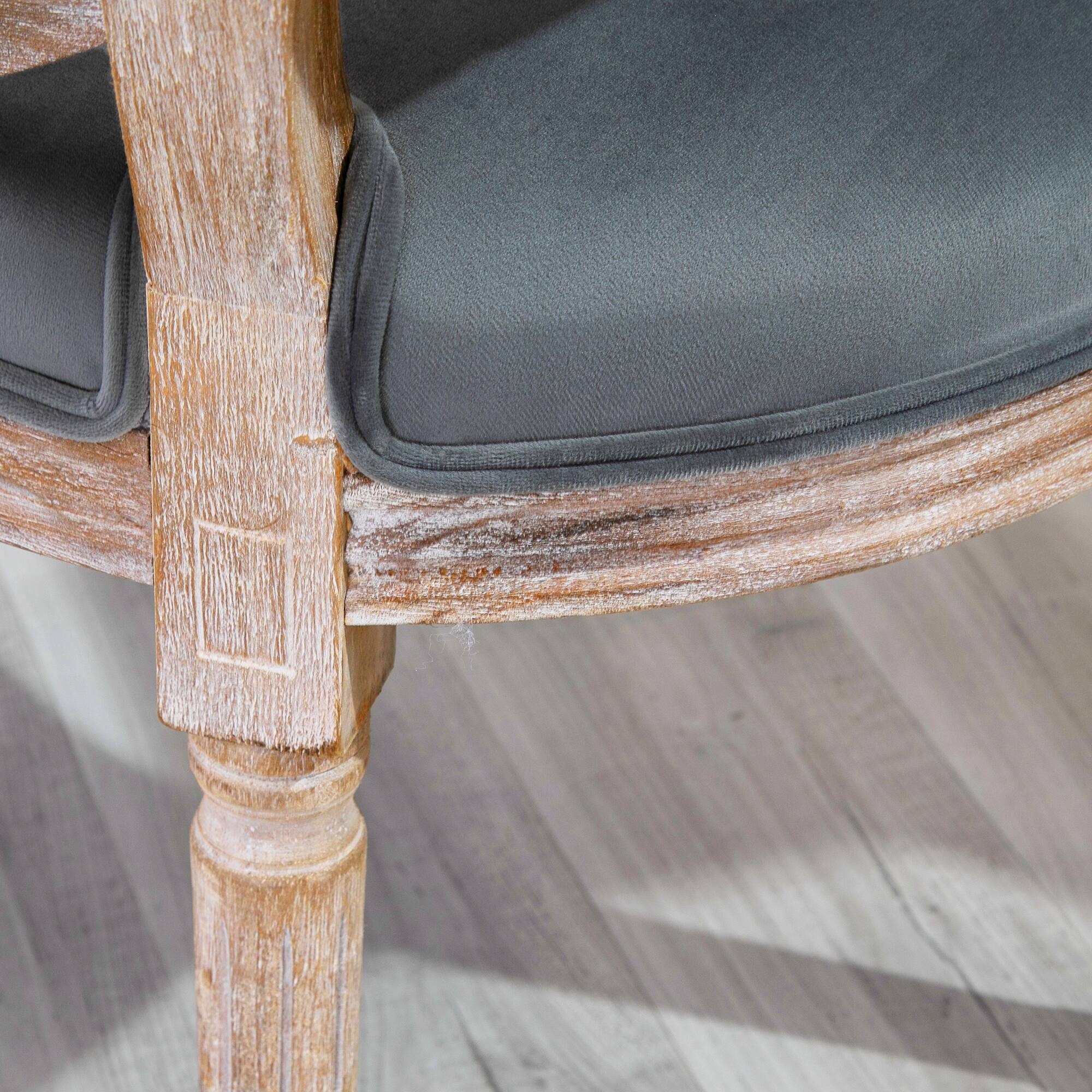 Alt View 8. Homcom - Vintage Dining Chair with Round Back, Thick Sponge Padded Seat and Section Armrest with Wood Frame - Grey.