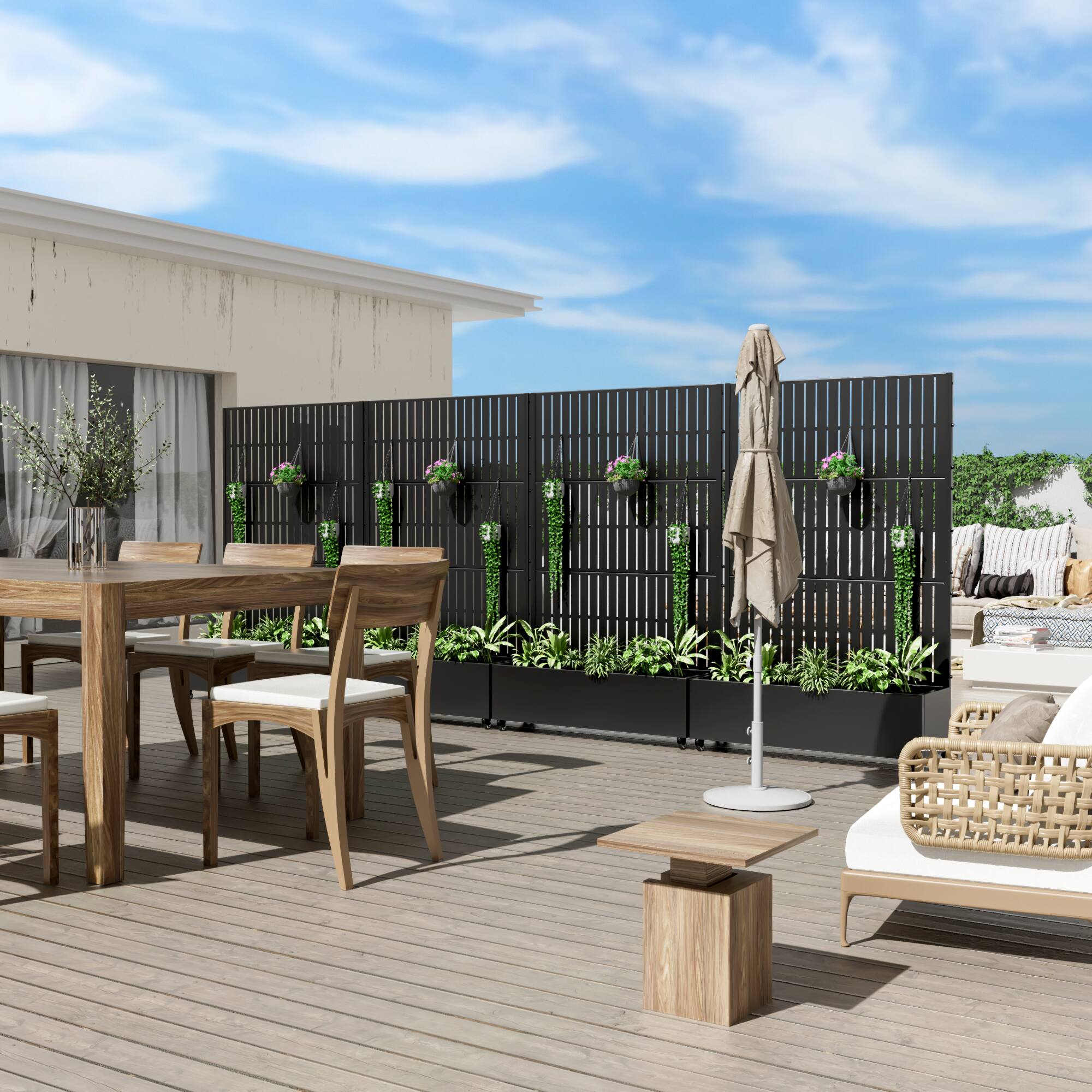 Alt View 2. PexFix - 72 in. H x 47 in. W Slat Pattern Rectangle Metal Planter Box Raised Garden Beds with Trellis-Ideal for Balcony - Black.