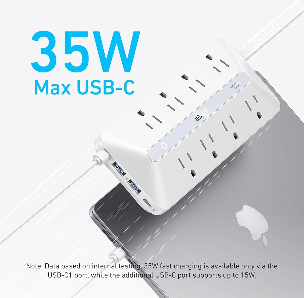 35W Max USB-C

Note: Data based on internal testing. 35W fast charging is available only via the USB-C1 port, while the additional USB-C port supports up to 15W.