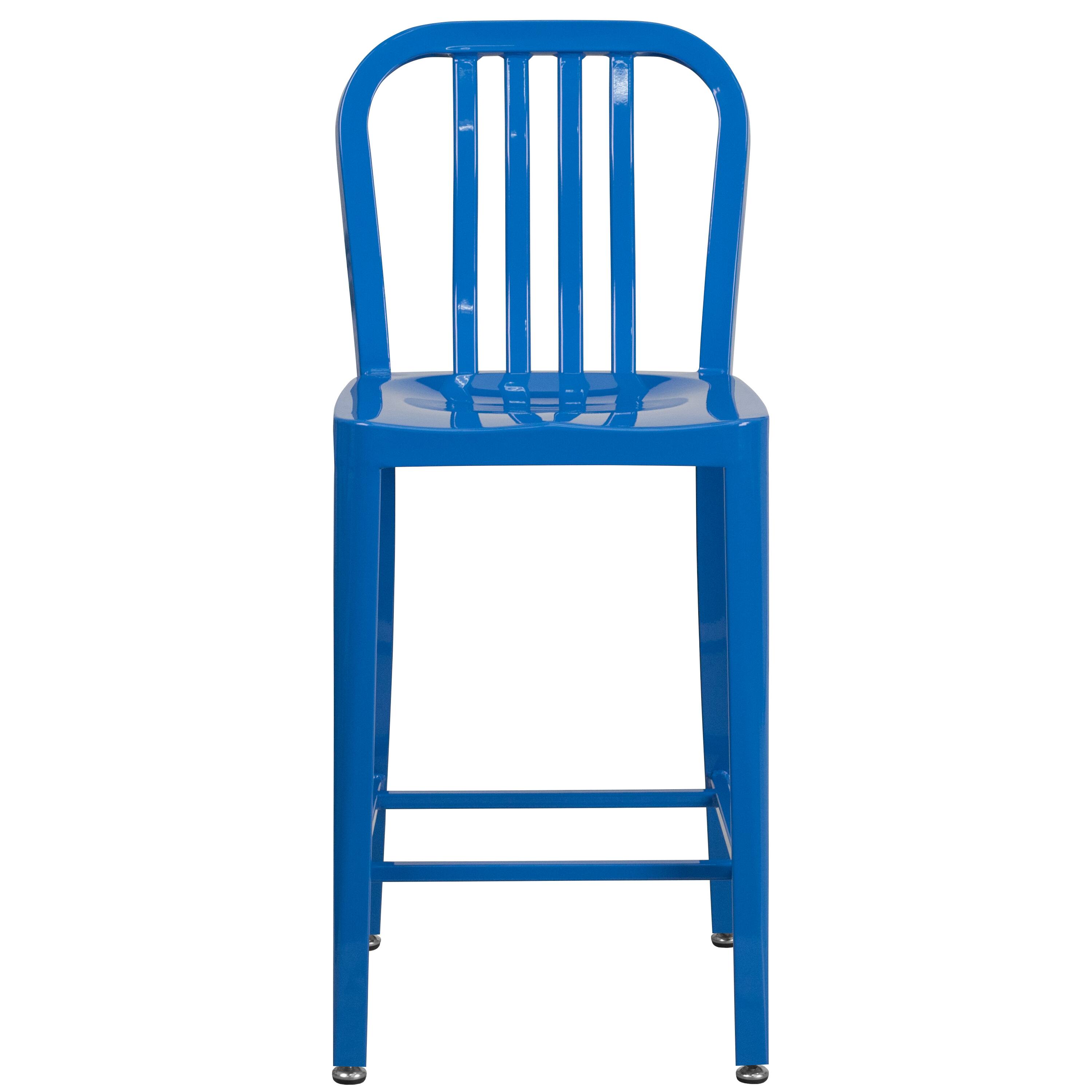 Alt View 7. Emma + Oliver - Commercial Grade 24"H Colorful Metal Indoor-Outdoor Vertical Slat Counter Stool - Blue.