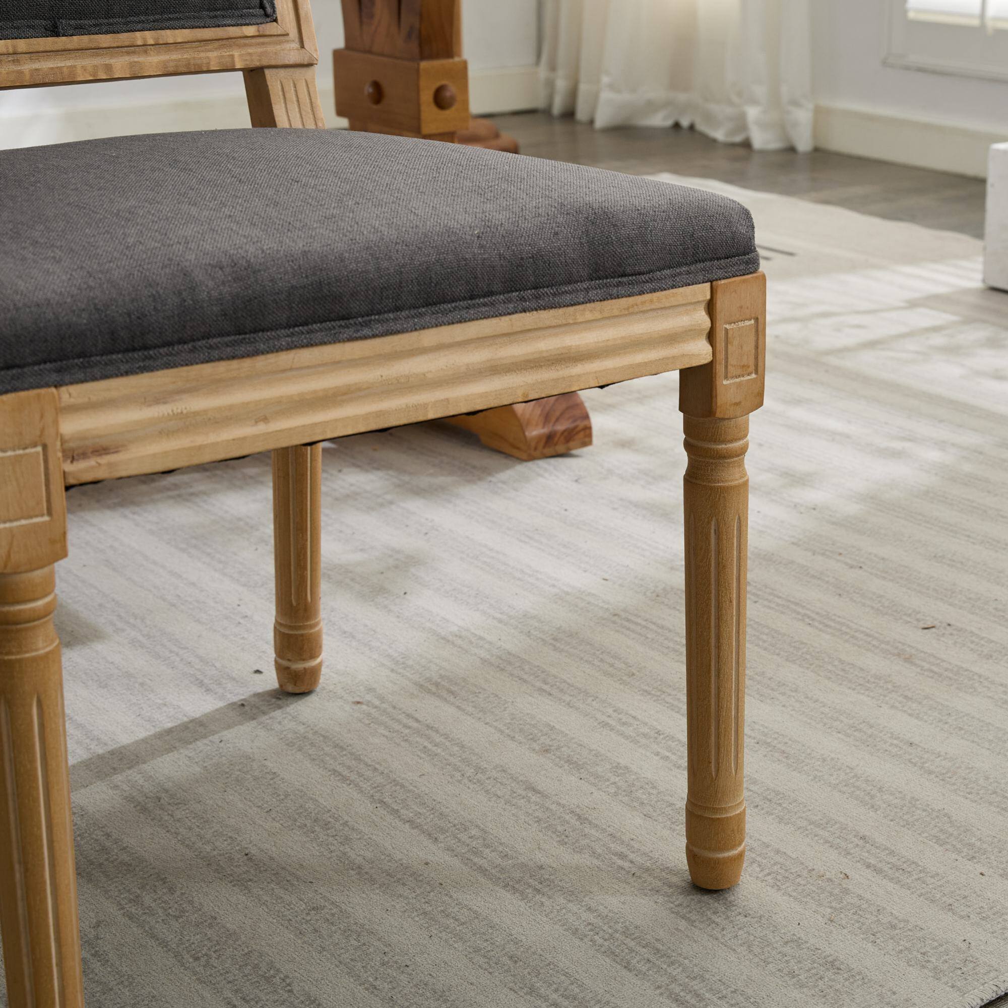 Alt View 8. GOODSILO - Elegant French Style Dining Chairs Set of 2 with Square Backrest and Carved Wood Frame for Home and Restaurant - Gray.