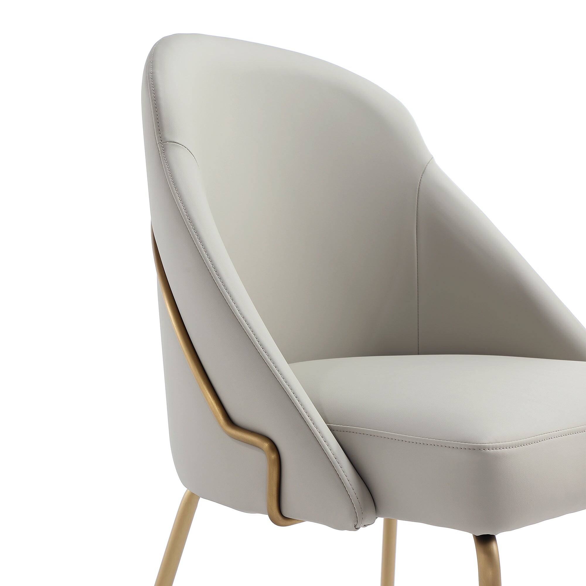 Alt View 1. Manhattan Comfort - Gracie Modern Metal Vegan Leather Dining Chair - Set of 4 - Stone Gray and Gold.
