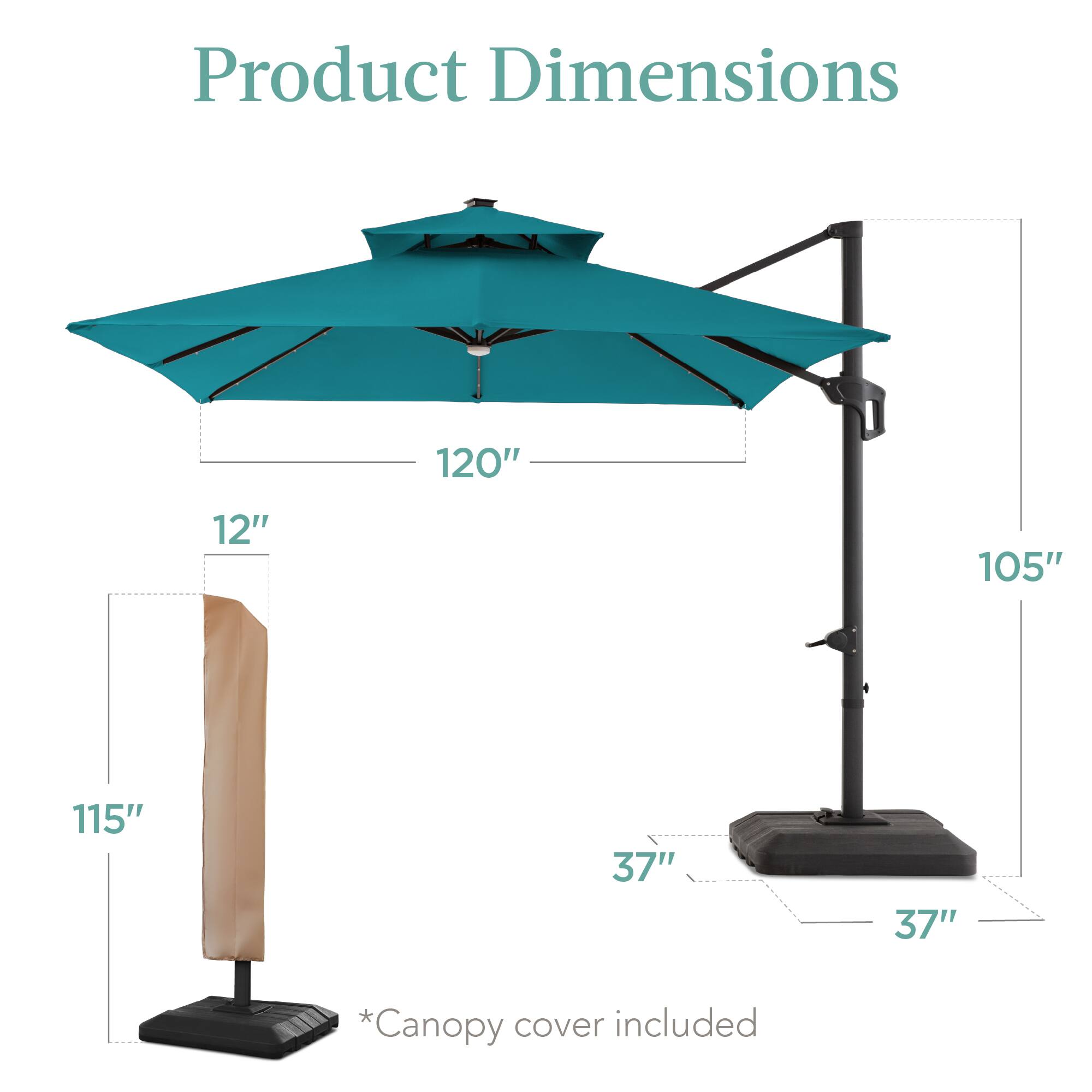 Product Dimensions

- 120"
- 12"
- 105"
- 115"
- 37"
- 37"

*Canopy cover included
