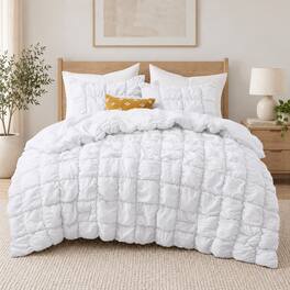 Peace Nest - Modern All Season Puff Comforter Set with Pillowcases, Full/Queen - White