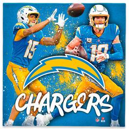 Open Road Brands - Los Angeles Chargers Justin Herbert &-Ladd McConkey 12" x 12" Logo Splash Canvas Art - Blue