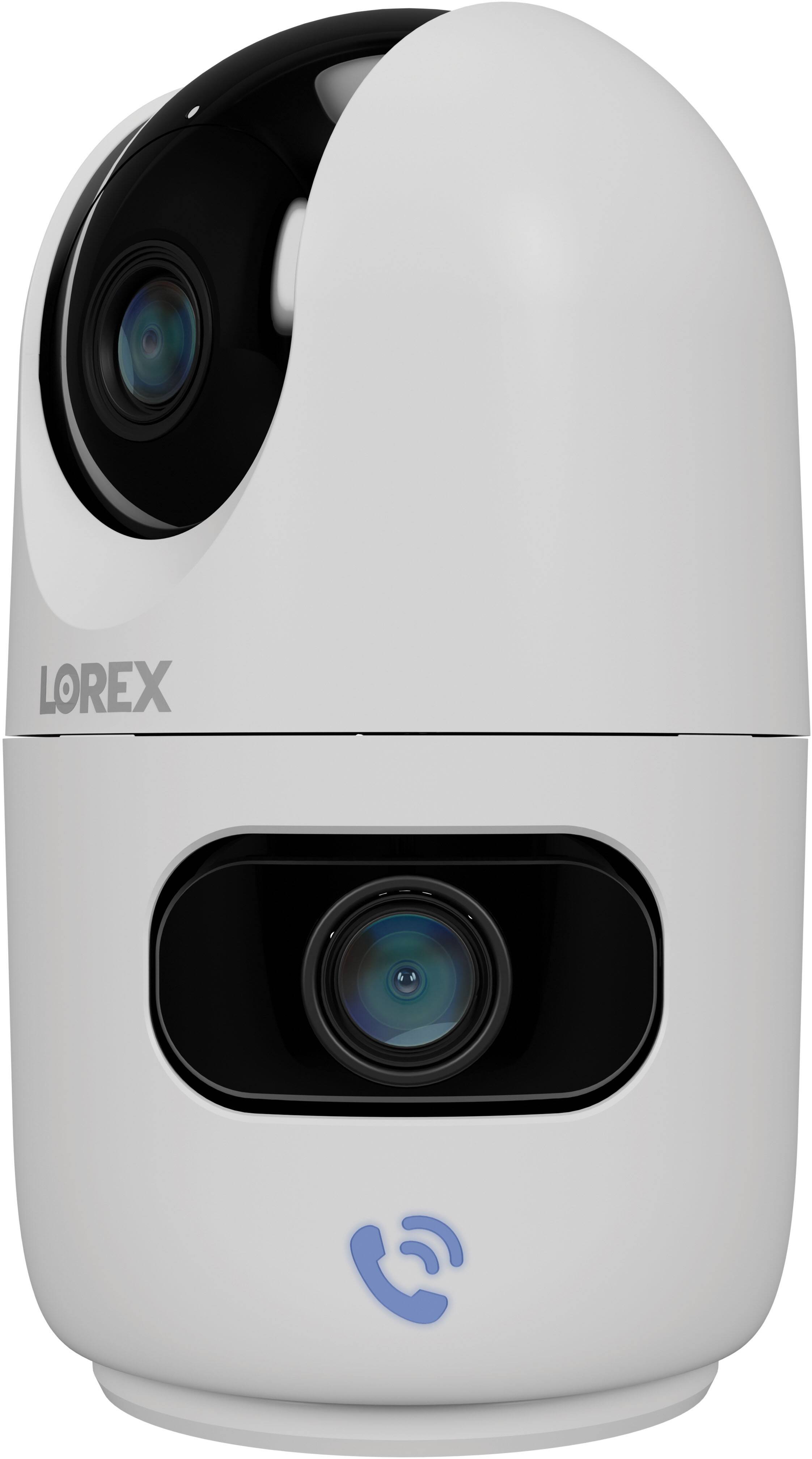 Back. Lorex - 2K Dual-Lens Indoor Pan-Tilt Wireless Camera - White.