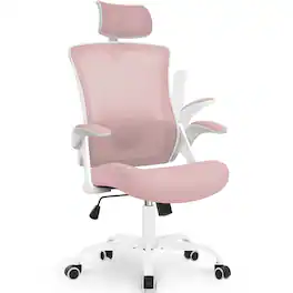 Neo Chair - Office Desk Computer Mesh Chair High Back Comfy Adjustable Ergonomic Headrest Lumbar Rolling Flip-up Armrests Steel Base - Steel Base-Pink