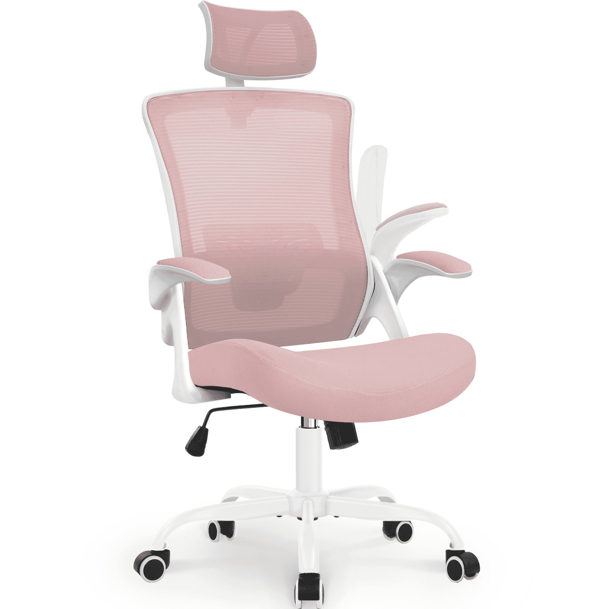 Front. Neo Chair - Office Desk Computer Mesh Chair High Back Comfy Adjustable Ergonomic Headrest Lumbar Rolling Flip-up Armrests Steel Base - Steel Base-Pink.