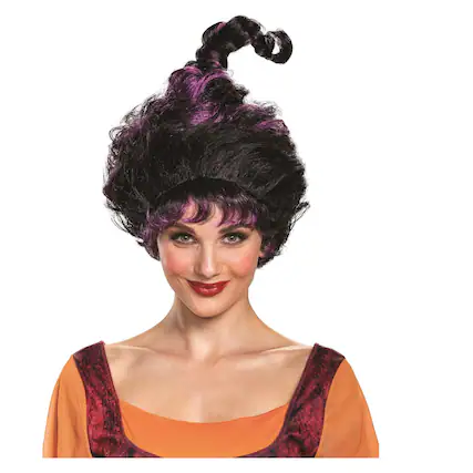 Front. Disguise - Disney Hocus Pocus Mary Deluxe Adult Costume Wig | One Size - Black.