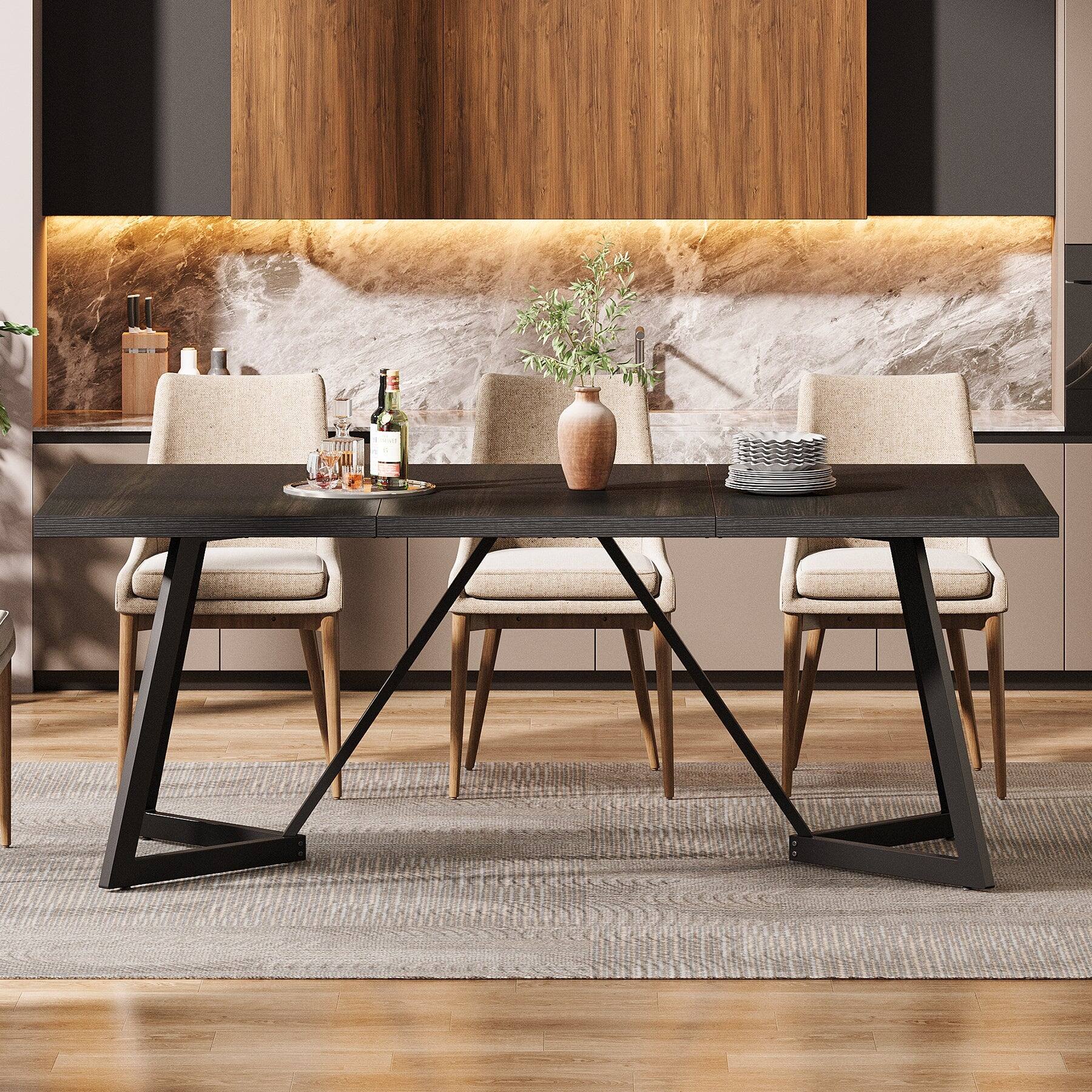 Alt View 2. Tribesigns - Modern Dining Table with Wood Grain Finish and Rectangular Top for Everyday Meals and Family Gatherings - Black.