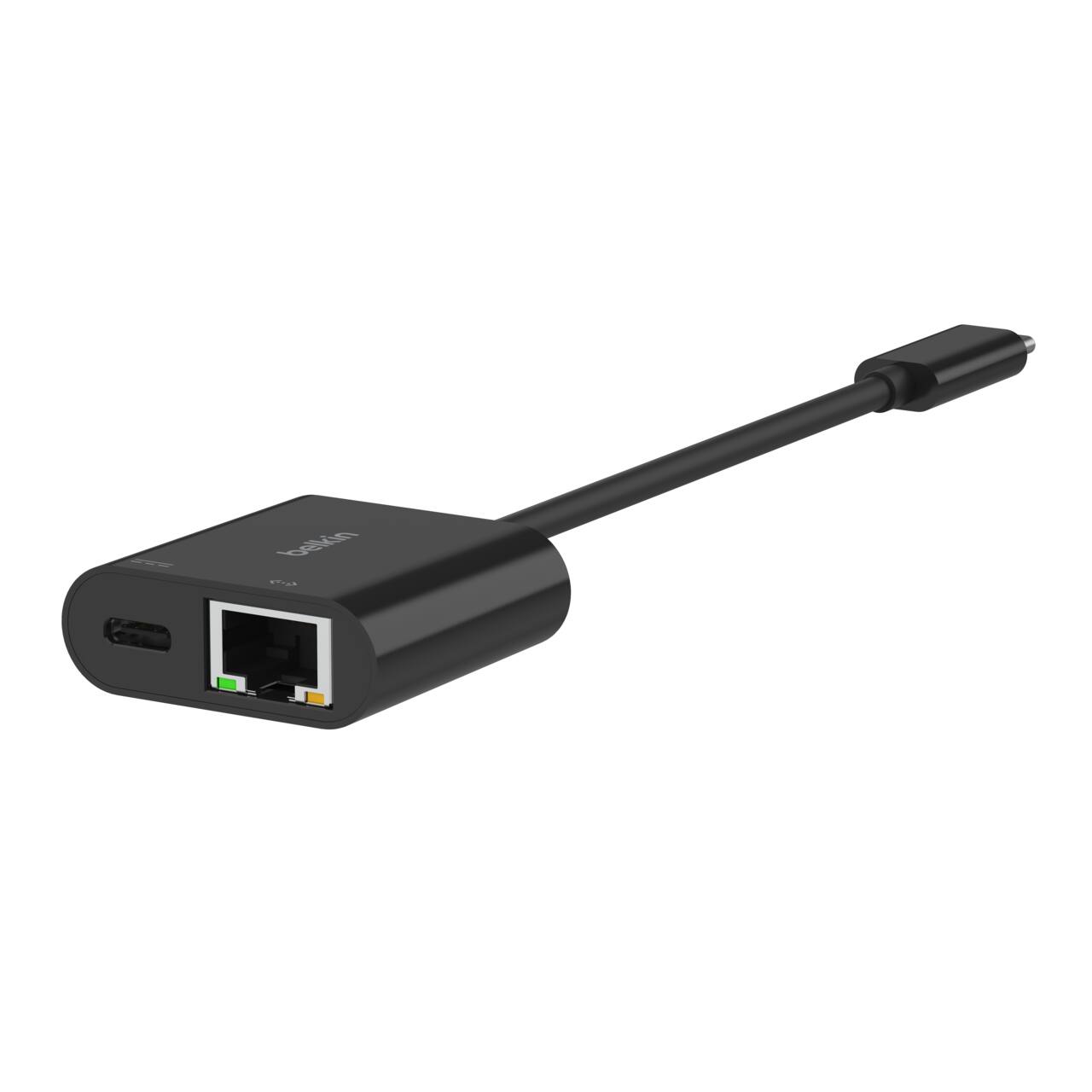 Angle. Belkin - USB-C to Ethernet + Charge Adapter with gigabit Ethernet port and USB Power Delivery up to 100W - Black.
