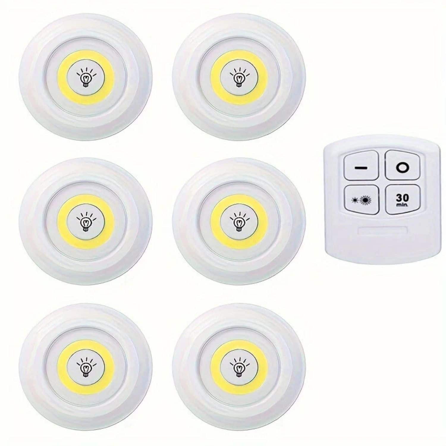Stock Preferred - 6-Pack Wireless LED Puck Lights with Remote – Battery Powered Touch Lights for Kitchen, Closet & Indoor Use