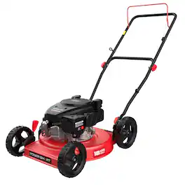POWERSMART - 18-Inch Gas Push Lawn Mower,144cc 4-Stroke OHV Engine, Steel Deck, Side Discharge, 5 Adjustable Cutting Heights - Red