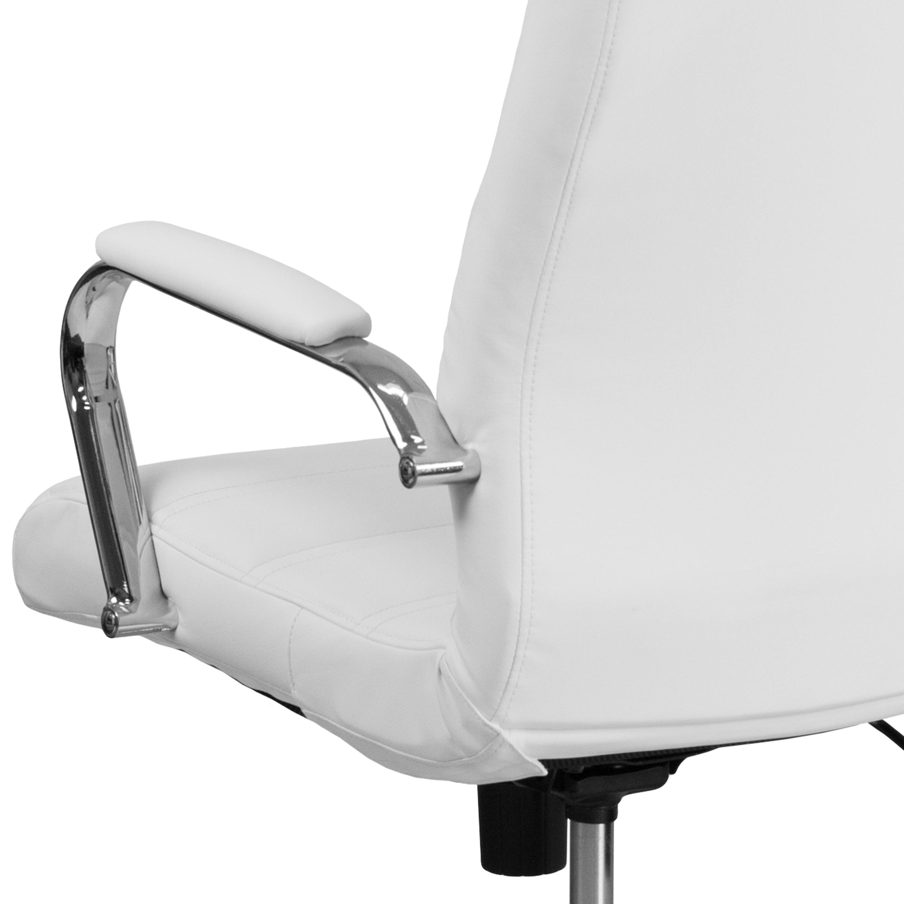 Alt View 9. Emma + Oliver - High Back Executive Swivel Office Chair with Metal Frame and Arms - White LeatherSoft/Chrome Frame.